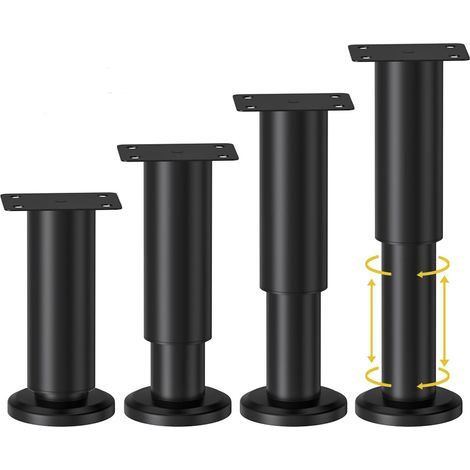 Pieds de meubles métalliques réglables en 4 pièces, 12-18 cm, pieds de meubles réglables avec vis adaptés aux canapés/lits/chaises/coiffeuses/tables, pieds de support de remplacement robustes pour lit (1/5)