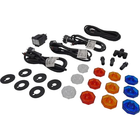 Ubbink – Éclairage pour bassin MINIBRIGHT 3x8 leds – Avec transformateur – 3 pastilles de couleurs par ampoule – Câble 5m
