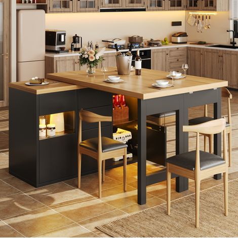 Isla de cocina giratoria 360°, LED RGB con app, 120-197 cm, MDF y metal, negro DESVIAE (1/5)