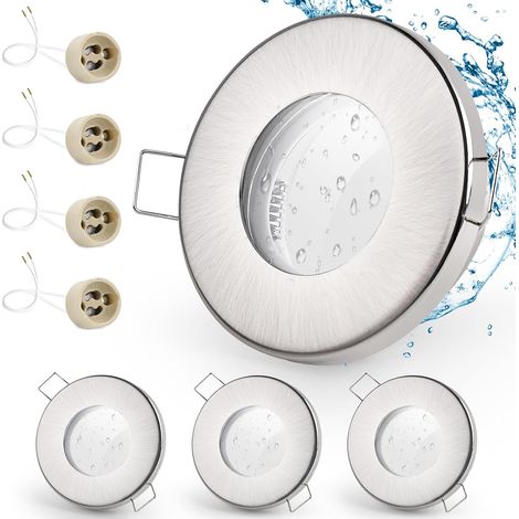 4x Spot LED Encastrable IP65 Cadre Avec Douille GU10, Spots de plafond en Fer Nickel brossé, Rond plat Spots Salle de bain spot cadre d'encastrement 68mm pour extérieur- intérie