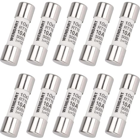 Lot de 10 Fusibles Cylindriques en Céramique 10A AC 500V Taille Standard 10x38 mm (RO15) Pouvoir de Coupure Ultra-Élevé 120kA Protection Fiable pour VMC, RT18-32 (1/5)