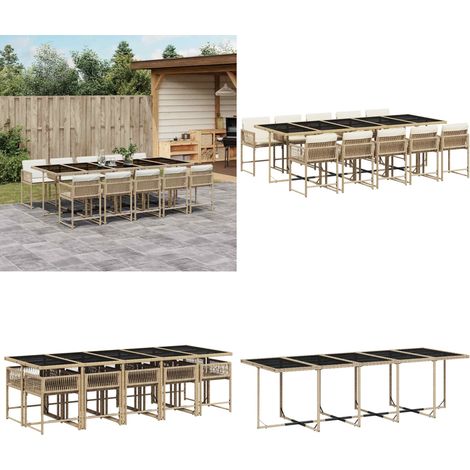 11-tlg. Garten-Essgruppe mit Kissen Beige Poly Rattan - Gartentisch - Esstisch - Gartenmöbel Set - Outdoor Möbel - Terrassenmöbel - Home & Living (1/5)