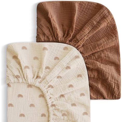 Drap-housse en mousseline de coton pour cododo, 100 % coton, pour lits bébé, compatible avec matelas ovales et rectangulaires, coloris Crème, Marron et Arc-en-ciel, 82 x 41 cm (1/5)