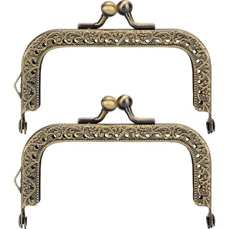 Manico quadrato per borsa in bronzo verde, 2 pezzi, struttura in metallo goffrato (8,5 cm). (1/5)