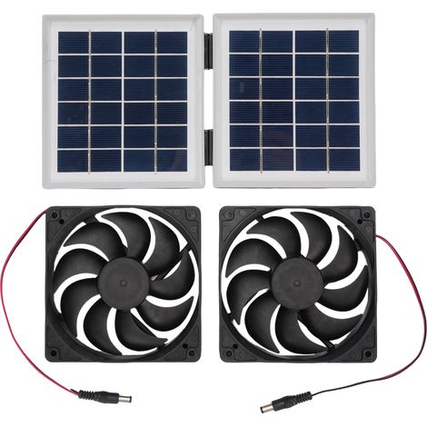 Kit de ventilateur d'extraction solaire résistant à la pluie 2 x 5 W avec panneau pliable de 10 W pour caravane extérieure, maison pour animaux domestiques, buanderie, blanc