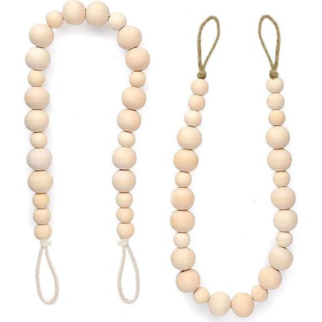 Lntyq Lot de 4 embrasses de rideaux en perles de bois avec crochets pour décoration murale ou de vacances (couleur bois, 4)