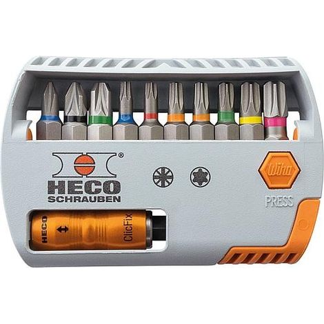 HECO Bit Selector HECO et Pozidriv avce codification couleu 11 pieces avec Clicfix