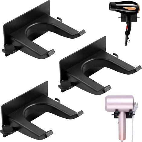 Soporte universal multifuncional de pared para secador de pelo de 3 piezas, compatible con baños y peluquerías. (1/5)