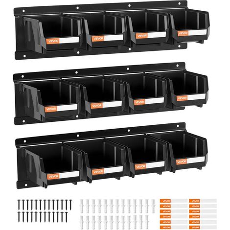 Organiser la Visserie d'Atelier : Lot de 12 Boîtes de Rangement Suspendues et Empilables avec Rails Muraux en Acier (1/5)