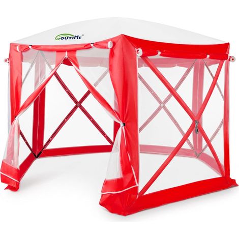 Tonnelle Pliable instantanée 3×3 M, Tente hexagonale de Jardin Protection solaire, anti-insectes et anti-moustiques (Rouge) (1/5)