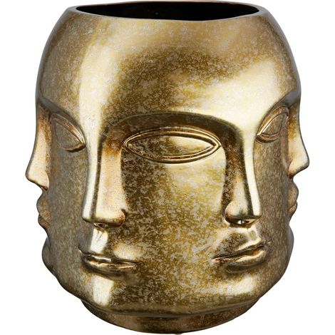 Vase à Fleurs en céramique – Vase Visage étanche Fabrication européenne – Couleur : Or Vieilli Hauteur 23 cm (1/4)