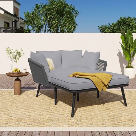 Canapé de Jardin, Coussins Lavables, Convertible, gris (1/5)