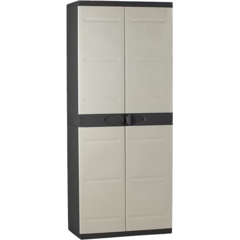 ARMADIO ALTO TITANIUM PLASTIKEN 2 PORTE con ripiani - 70 x 44 x 176 cm - Beige e Nero - Gamma TITANIUM - Interno ed Esterno (1/2)