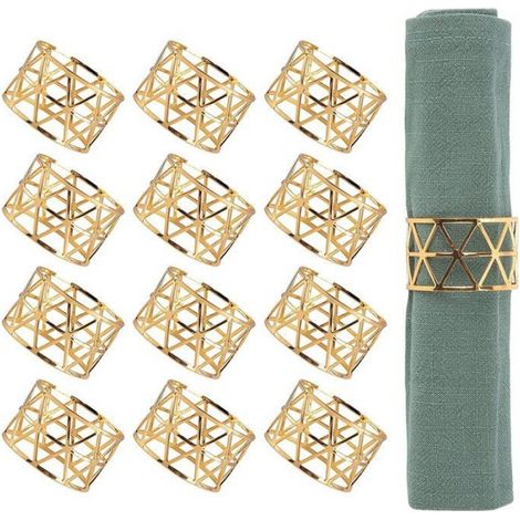 Rond De Serviette - Métal Doré Mat - Pour Décoration De Table Dîner Anniversaire Noël - Lot De 12