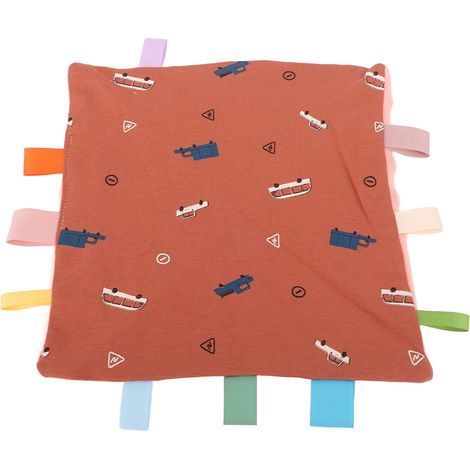 Couverture réconfortante sensorielle en coton pour bébé, avec étiquettes colorées, douce et apaisante pour dormir, en voiture. (1/5)