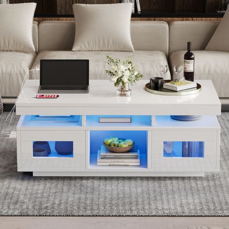 Couchtisch oval mit Stauraum 100x50x35 cm MDF OKMYHOME (1/5)