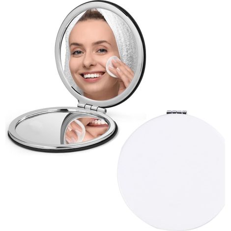 Miroir Pliant Rond - Lot de 2 - Cuir PU et ABS - Double Face Grossissant - Maquillage et Voyage - 7x7 cm (1/5)