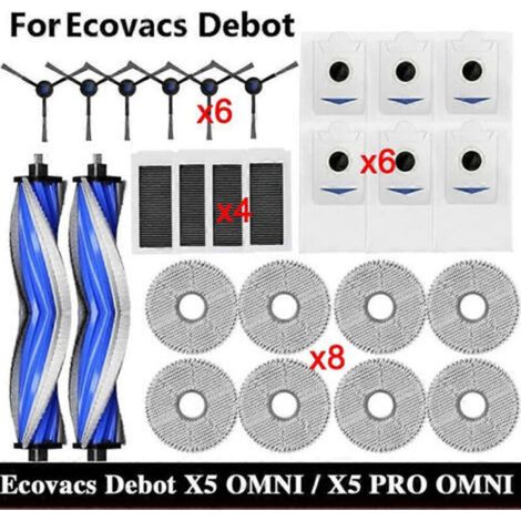 Ersatzteile für den Ecovacs X5 OMNI / X5 PRO OMNI Saugroboter: Staubbeutel, Hauptseitenbürste, Filter, Reinigungszubehör (1/5)