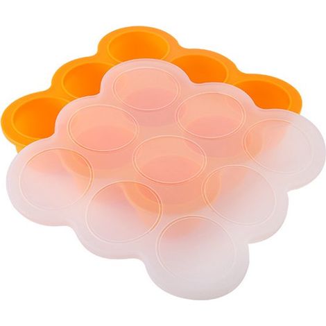 Recipiente para almacenar comida congelada para bebés，Material de silicona，Con tapa hermética y 9 compartimentos separados，9 x 70 ml (1/5)