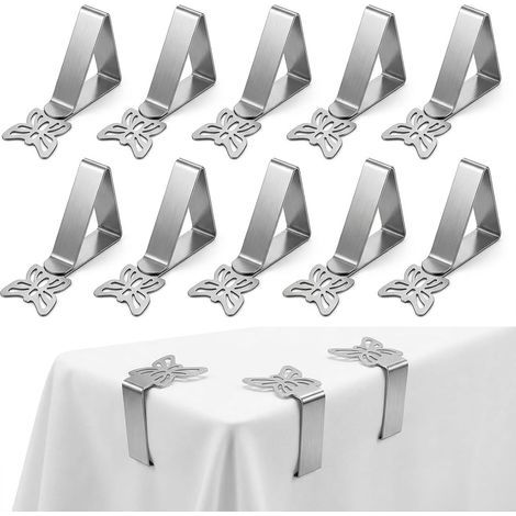 10 Stück Tischdeckenklammern aus Edelstahl, Tischdeckenbefestigungen mit Schmetterlingsmotiv, robuste und windfeste Tischdeckenklammern für Hochzeitstische und Gärten (1/5)