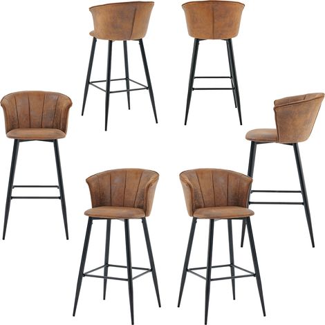 Meubles Cosy DONCIC BAR Set 6 sgabelli da bar industriali con braccioli e schienale, rivestimento in similcamoscio (1/5)