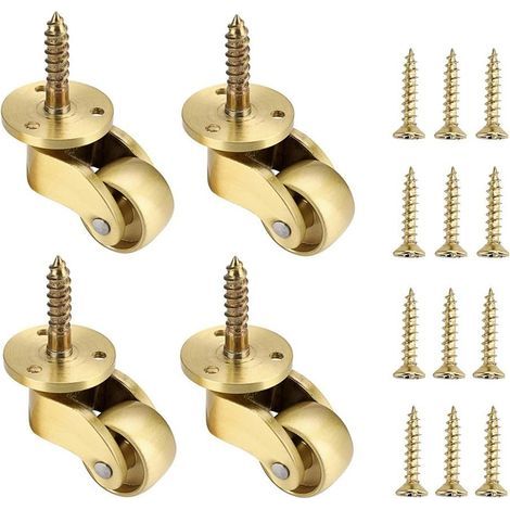 Lot de 4 roulettes silencieuses en laiton pour meubles, pivotantes à 360 degrés, roues robustes pour tables, canapés, supports de plantes avec vis (1/5)