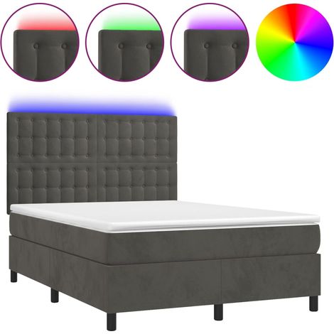 Lit à sommier tapissier matelas et LED Gris foncé 140x200 Velours (1/5)