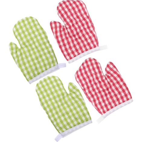 Moufles Isolantes Résistantes la Chaleur pour Four et Micro-Ondes, 2 Paires en Polyester Cordelette Suspendre, Protection Anti-brûlure Cuisine (1/5)