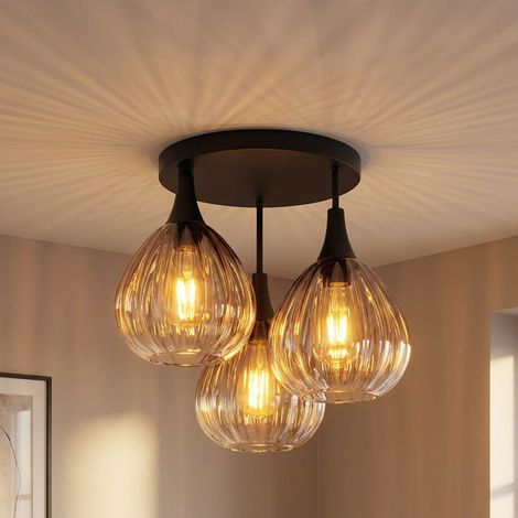 Plafoniera Lampada da soffitto Lampada da sala da pranzo a 3 luci in metallo nero D 44 cm (1/5)