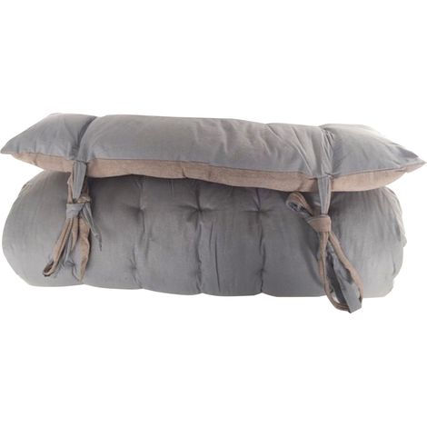 Homemaison – Matelas d'assise extérieur 60x120 cm – Bicolore réversible gris et lin – 100% coton – Liens de fixation – Rangement facile (1/2)