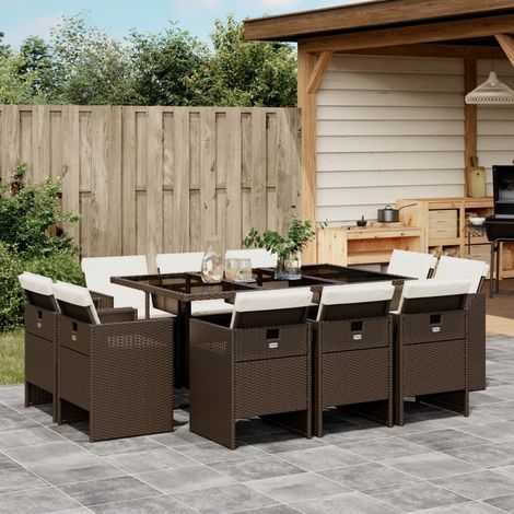 vidaXL Ensemble à manger de jardin et coussins 11 pcs marron rotin (1/5)