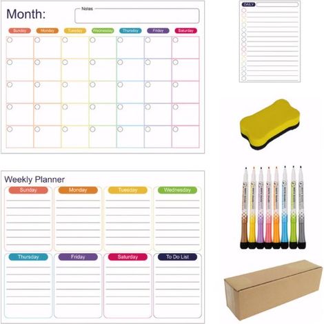 3er Pack Magnettafel Monatsplan Wochenplan Tagesplan Magnettafel zur Kühlschrankreinigung Memotafel für Lernpläne oder To do Listen Inkl. Stift u (1/5)