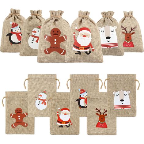 24er-Pack Jute-Weihnachtsgeschenktüten mit Kordelzug für Weihnachtsgeschenke