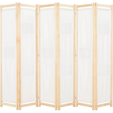Paravento divisorio per mobili da parete, decorazione, 6 pannelli color crema, 240 x 170 x 4 cm, in tessuto
