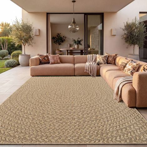 Paco Home Tapis D'extérieur Imperméable Balcon Salon Boho Géométrique Sisal Uni Beige 160x230 cm