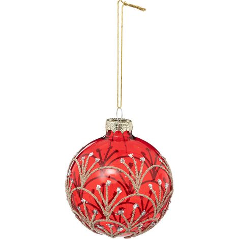 Déco Sapin Boule de Noël en Verre D 8 cm rouge art déco - Feeric Christmas