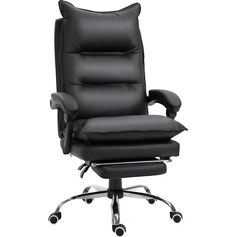 GagaFauteuil de bureau, chaise bureau ergonomique en similicuir avec large assise rembourrée, dossier inclinable, hauteur réglable, accoudoirs et repose-pied intégrés, charge 135 Kg, noir (1/5)