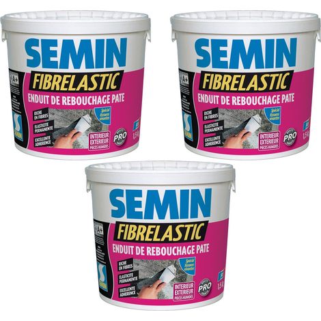 Semin – Enduit de rebouchage élastique pour fissures vivantes – 3 seaux de 1,5 kg – Application intérieure/extérieure – Elasticité permanente