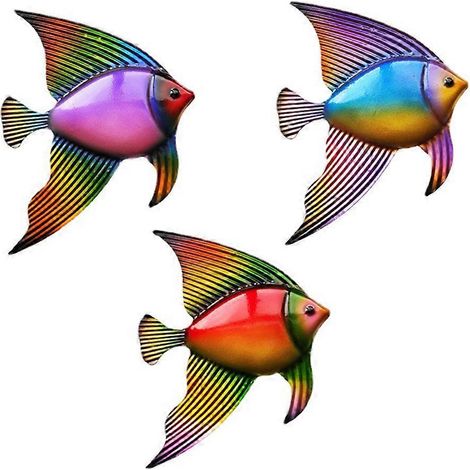 3-teiliges Wanddeko-Set aus Metall: Tropische Fische, farbenfrohe Skulptur aus Schmiedeeisen, Meereslebewesen, Kaiserfische, Gartendekoration