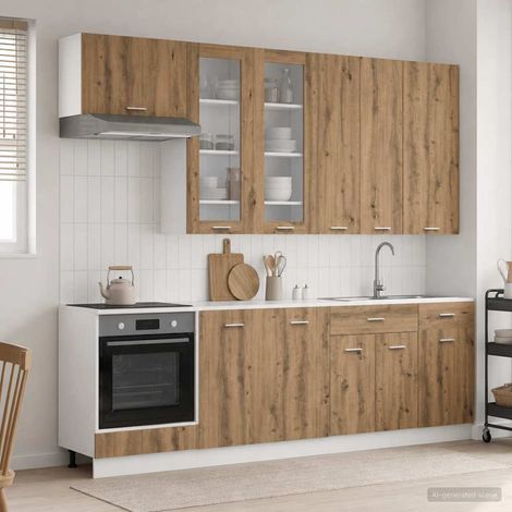 vidaXL Unité de cuisine LYON 8 pcs Chêne artisanal Bois d'ingénierie (1/5)