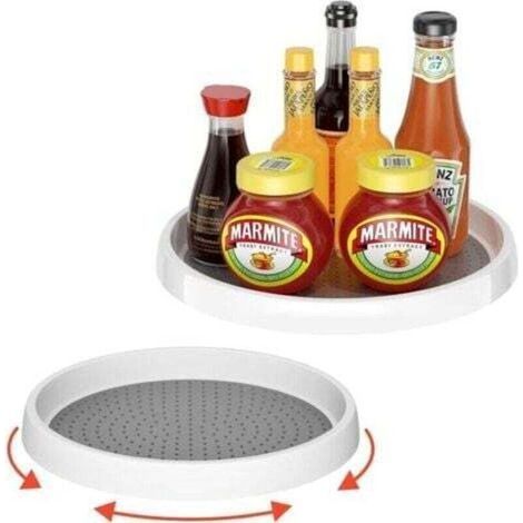 Lot de 2 plateaux tournants à épices en plastique, plateau rotatif à 360°, plateau tournant multifonctionnel pour placards de cuisine, convient aux réfrigérateurs et aux placards, antidérapant et stab (1/4)