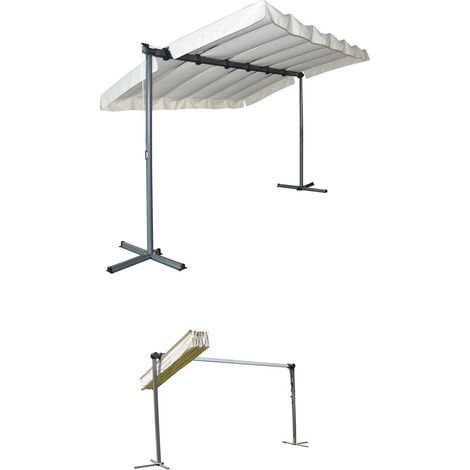Pergola marquise 3,60 x 2,50 m – Structure acier époxy gris anthracite – Toile polyester écru 200 gr/m² – Surface 9 m² – Foresta