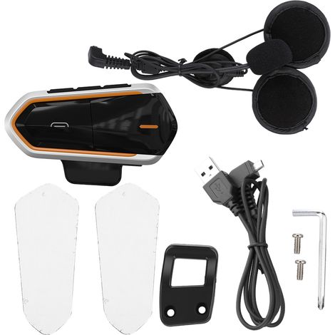 QTBE6 Casque Bluetooth sans Fil 450mAh Oreillette Interphone Orange pour Motocycliste (1/5)