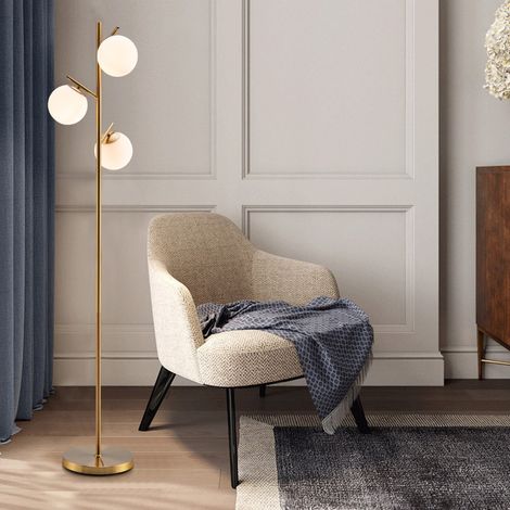 Lampadaire à 3 Globes Lampe sur Pied Moderne avec Interrupteur à Pied Pratique 3 Culots d'Ampoule E27 Poteau en Métal Robuste (1/5)