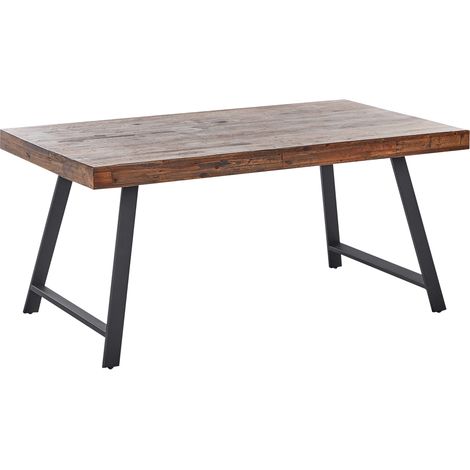 Mesa de comedor de madera de pino MDF patas de metal negro 160 x 90 cm estilo industrial madera oscura Warton