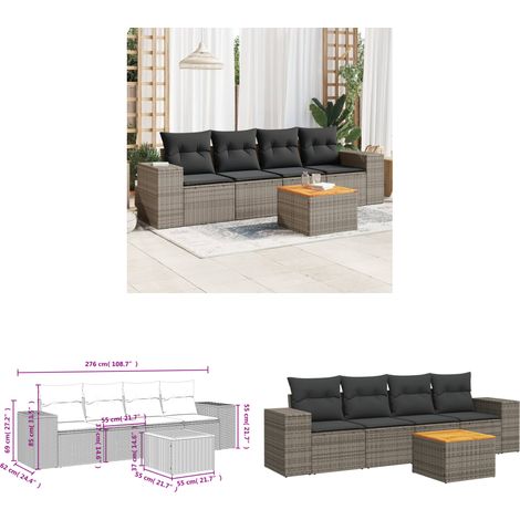 5-tlg. Garten-Sofagarnitur mit Kissen Grau Poly Rattan - Gartenmöbel - Outdoor Möbel - Rattan Gartenset - Lounge Set - Esstisch - Home & Living (1/3)