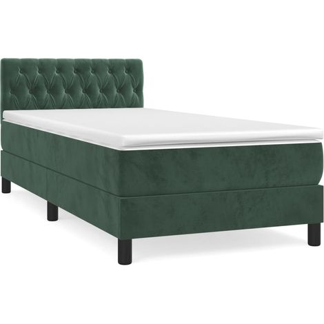Lit simple,Lit adulte,Sommier à lattes de lit avec matelas Vert foncé 90x200 cm CFW2249661 (1/5)