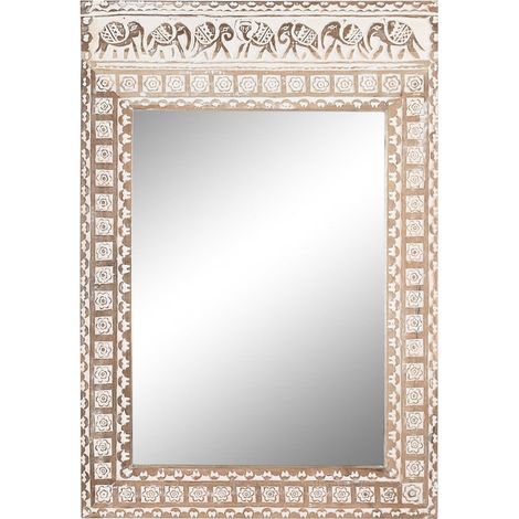 Miroir éléphant en bois de mangue élégant - Blanc naturel (1/4)
