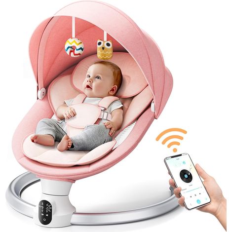 Transat Bebe Electrique, Transat Balancelle Bebe Electrique avec Télécommande et Wireless Balancelle avec Harnais de sécurité 5 Points pour enfants jusqu’à 9 kg (1/5)