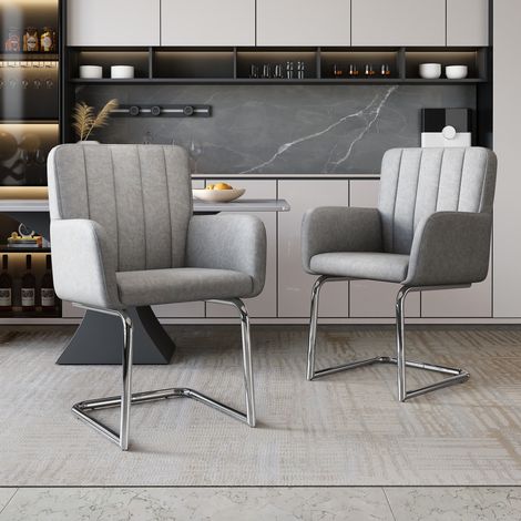 Set di 2 sedie da pranzo in ecopelle grigia, gambe metalliche a Z, portata 150 kg DESVIAE (1/5)